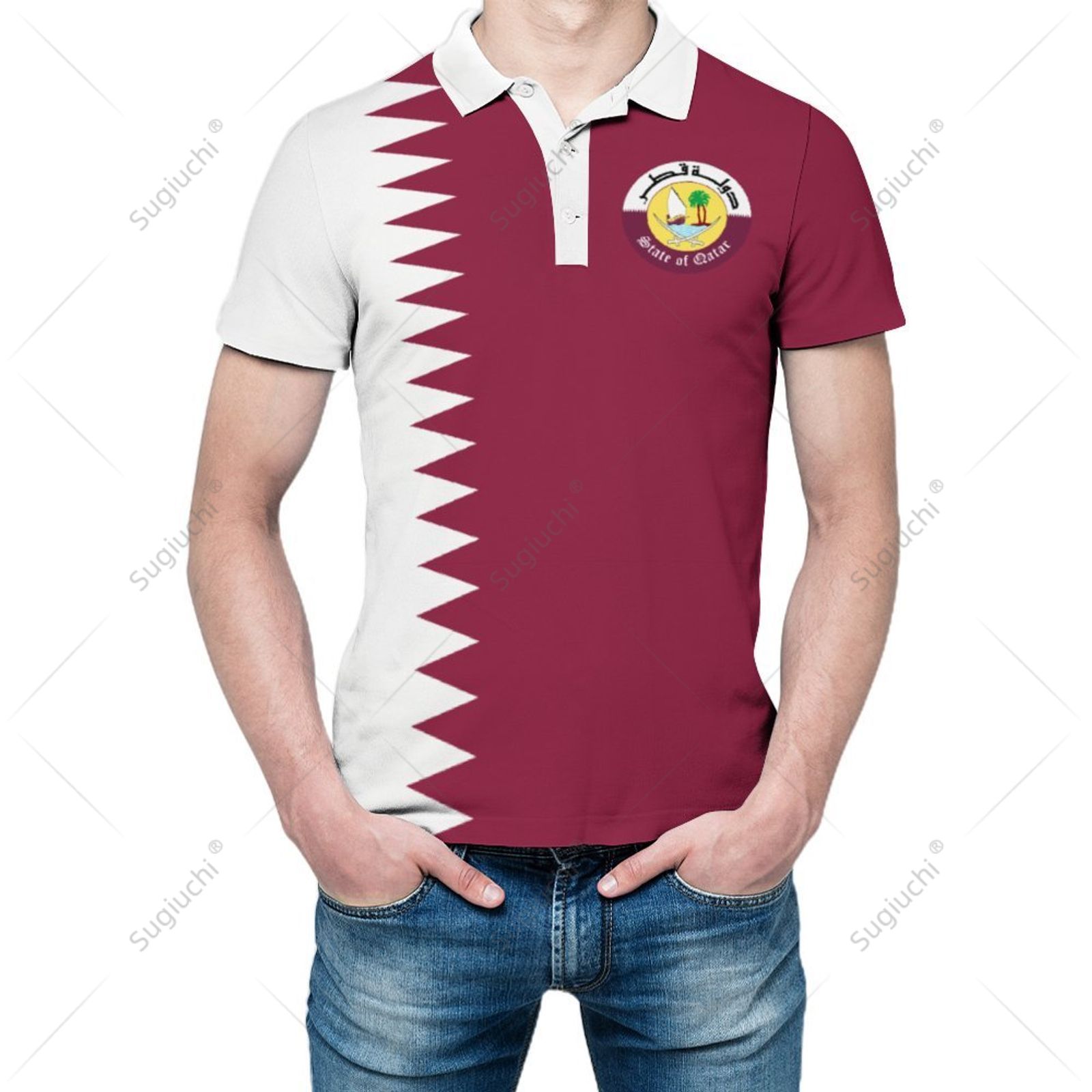 3D Printing Qatar - Unisex poloshirt Qatar vlag 3D print